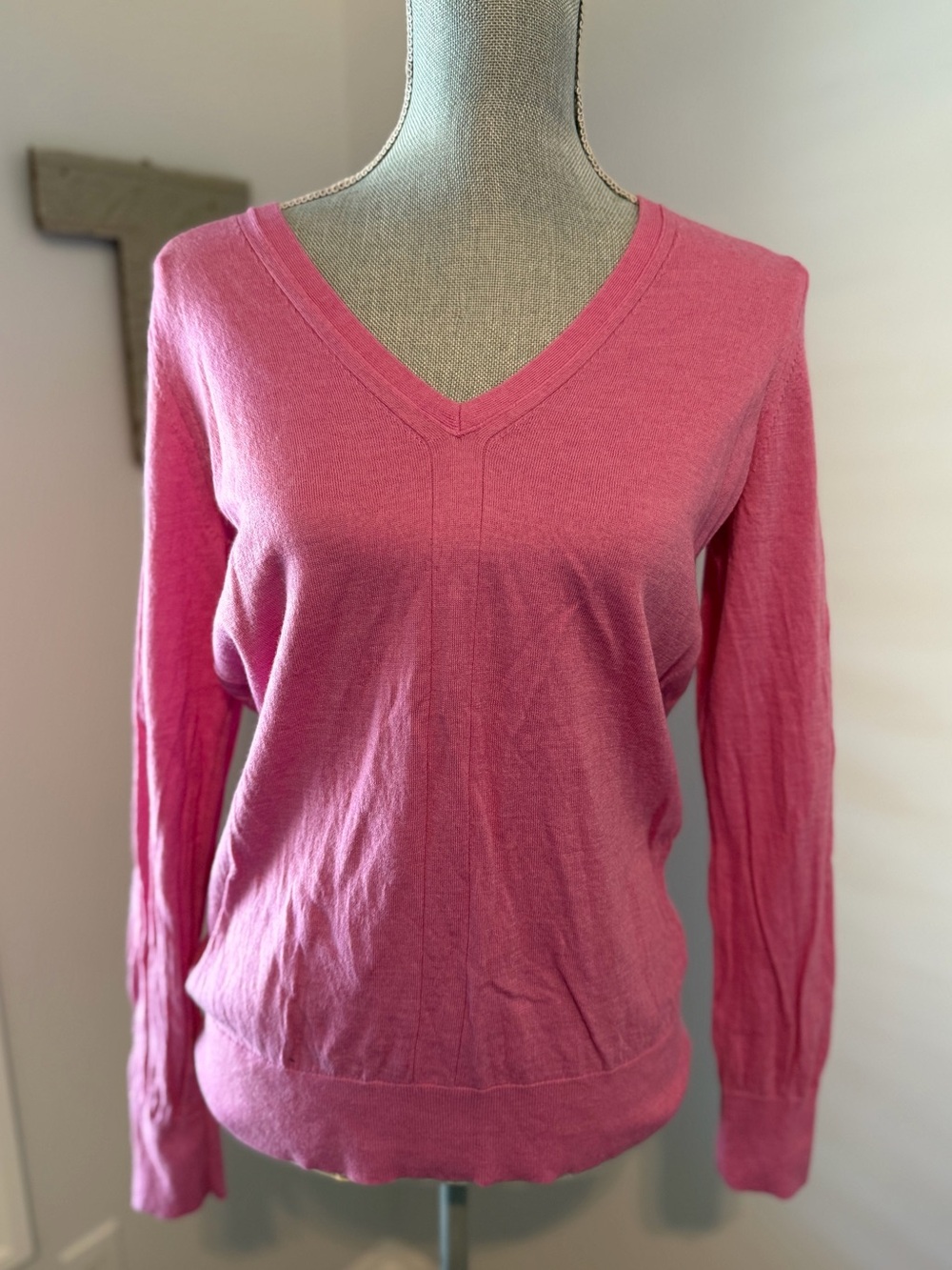 BANANA REPUBLIC Merino Wool Lightweight Long Sleeve V-Neck dopamine feminine